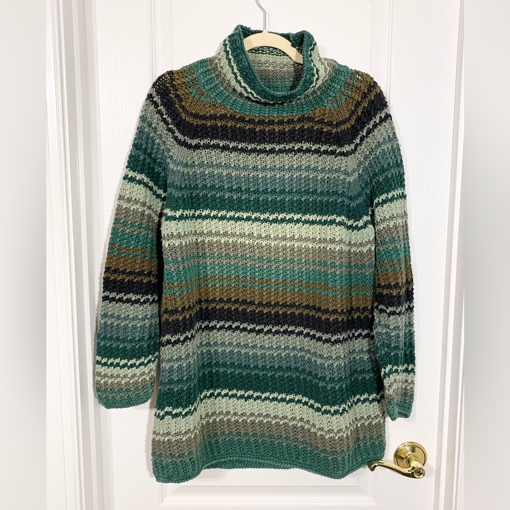 90s Pericles Textured Stripe Long Knit Tunic Sweater Vintage Green Size Medium